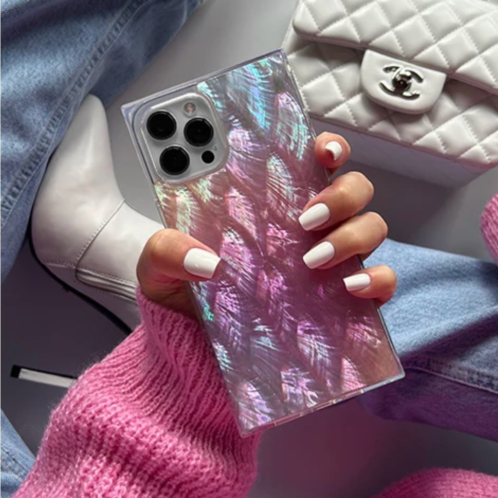 Flaunt Square Pink Mother of Pearl 14 Pro Max IPhone Case - Picture 3 of 4